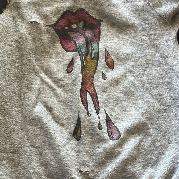 Medium grey distressed rocker  vintage inspired sweatshirt - Picture 6 of 6